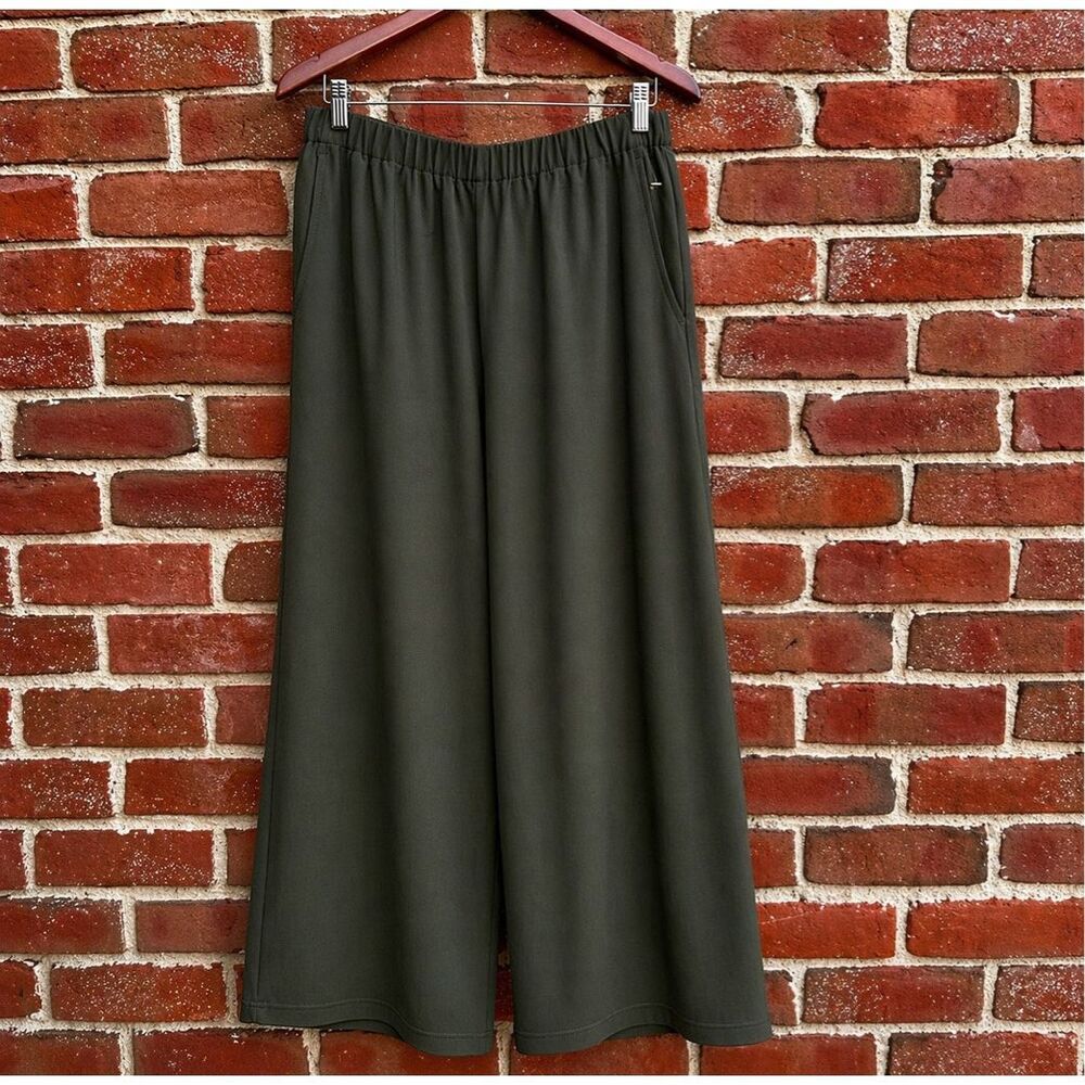 Eileen Fisher $278 Crepe Wide Leg Pants Olive Green Tencel Lyocell Medium NEW
